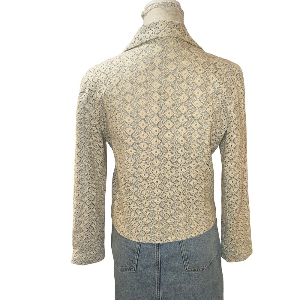 Dolan Moto Jacket Womens Medium Cream Blue Eyelet Lace Cotton Biker Zip - Picture 4 of 12